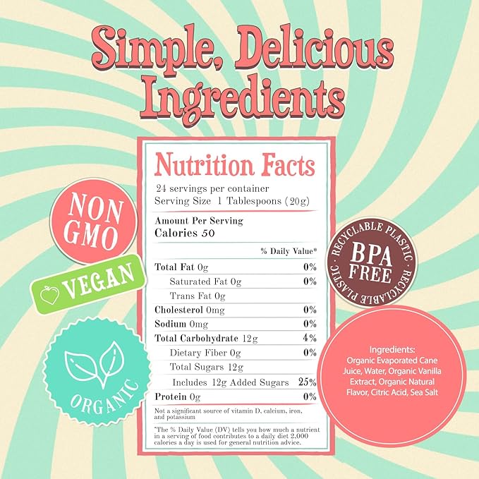 Wäbry Organic Vanilla Syrup – 16.4oz (468g), Natural Coffee Syrup, Perfect for Lattes, Matcha, Tea & Mocktails, Soda, Non-GMO, Dye-Free & Vegan Syrups – BPA-Free Plastic Bottle