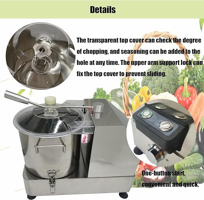12L Commercial Meat Vegetable Food Processor, 2000W Stainless Steel Electric Vegetable Blender Cutter Meatball Beater Grinder Processing Machine for Vegetables Fruits Ginger Garlic Peanut