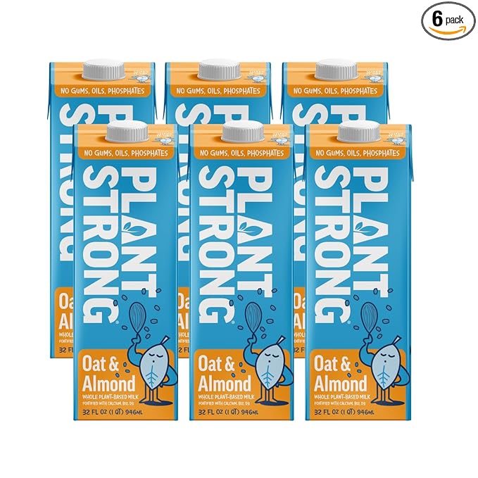 PLANTSTRONG Plant-Based Milks – Non-GMO, Plant-Based, Vegan, Gluten-Free, Dairy-Free, Lactose-Free, Shelf-Stable, No Gums or Oils (Pack of 6 (32 Fl. Oz.), Oat & Almond)