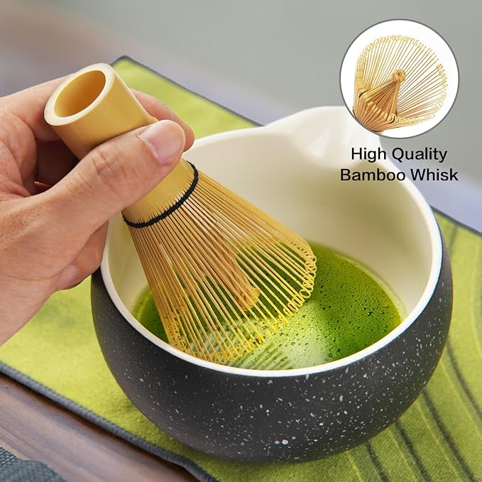 ChefBee 8PCS Matcha Whisk Set - Ceramic Matcha Tea Bowl Kit Set Includes Bowl, Whisk and Chasen Holder, Sifter, Bamboo Spoon & Scoop, Scoop Rest, Tea Towel, Christmas Macha Gift for Beginners Lovers