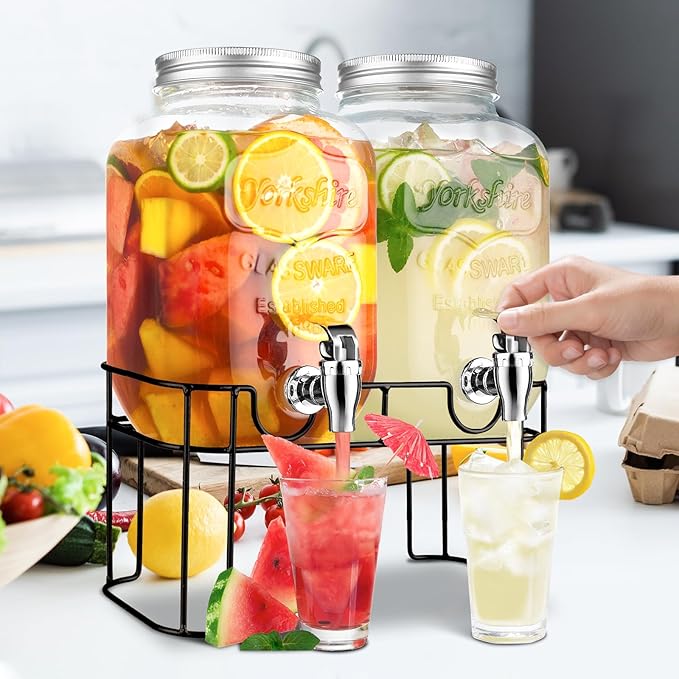 1 Gallon Glass Drink Dispensers For Parties，Lemonade Beverage Dispenser With Stand And Spigot For BBQ, Picnic, Party,Laundry Detergent Dispenser