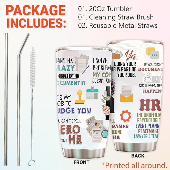 Hurman Resources Tumbler - Stainless Steel 20oz Straw Lid, HR Gifts For Women Men, Human Resources Professional Day Gifts For Coworkers Funny, HR Coffee Cups For Employees Staffs (HR05)