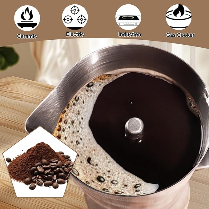 Uncoated 12 Cup Moka Pot 304 Thickened Stainless Steel Coffee Maker Stovetop Espresso Coffeemaker Italian Classic Style Brewing Greca Cafe Mocha Machine for Cafeteras Camping Travel Home 600ml 20oz