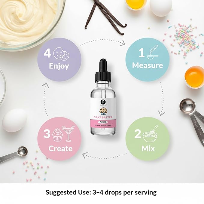 Dolce Flav Natural Cake Batter Extract – 2 Ounce Water-Soluble Kosher, Sugar-Free, Concentrated Birthday Cake Flavor for Frosting, Cupcakes & Ice Cream, Includes Measured Dropper