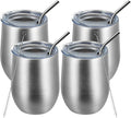 MEWAY 12oz/4 Pack Wine Tumbler Glasses with Lid - Stemless Double Wall Vacuum Stainless Steel Travel Tumbler - Keeping Cold & Hot for Wine,Coffee,Cocktails,Drinks-Family and Gifts (Silver,Set of 4)