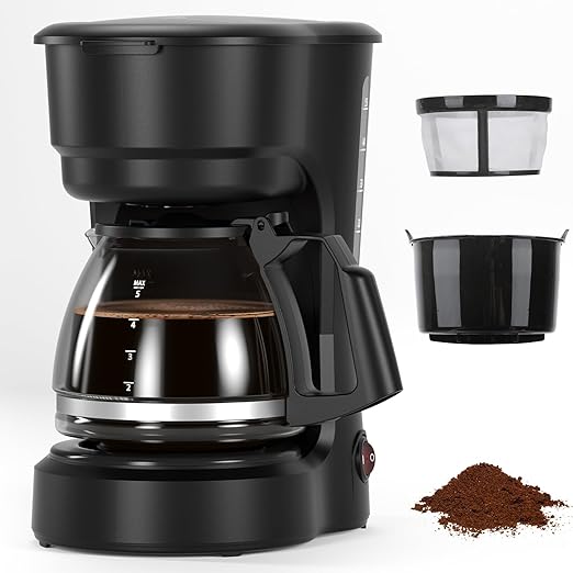 Pro 5-Cup Coffee Maker–Energy-Efficient Drip Coffee Machine Brewer with Quick Pause N Serve,Stainless Steel Filter & Extended Keep-Warm–Compact for Office & Small Kitchen