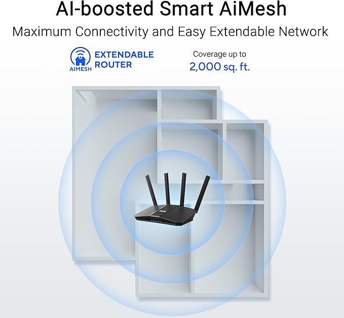ASUS RT-BE55 Dual-Band WiFi 7 (802.11be) Smart AiMesh Extendable Router, 3600 Mbps, 2.5G Port, Up to 3 SSIDs for IoT Devices, Parental Controls & VPNs, Advanced Network Security