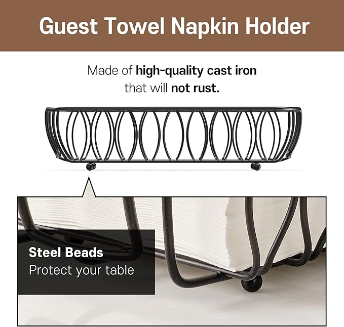 Black Guest Towel Holder Tray for Bathroom – Napkin Organizer for Disposable Paper Towels, Hand Towel Rack for Countertop, Modern Holder for Guest Bathroom Essentials and Powder Room