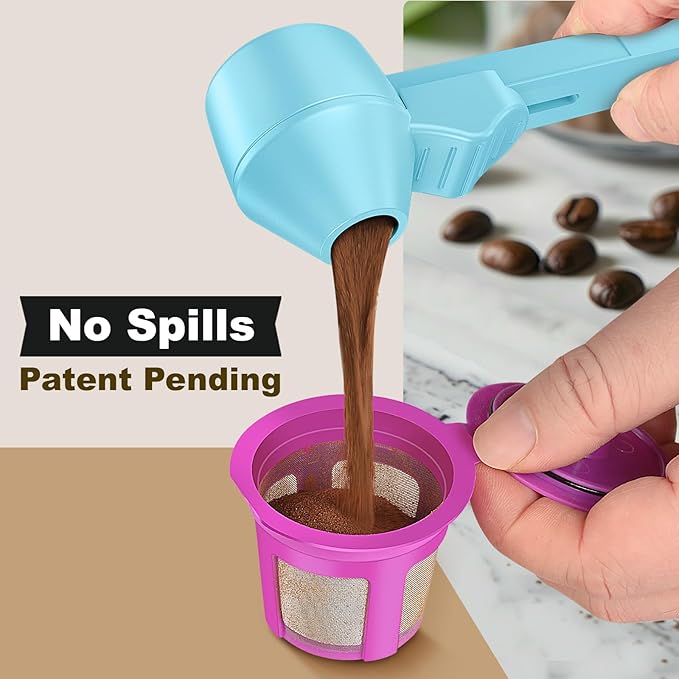 Coffee Scoop & Funnel for Reusable K Cup Refillable Coffee Pods, Coffee Measuring Spoon 2 Tablespoon Capacity, Scoop with Funnel for Ground Coffee, Protein Powder, Tea (Blue, 1 Pack)
