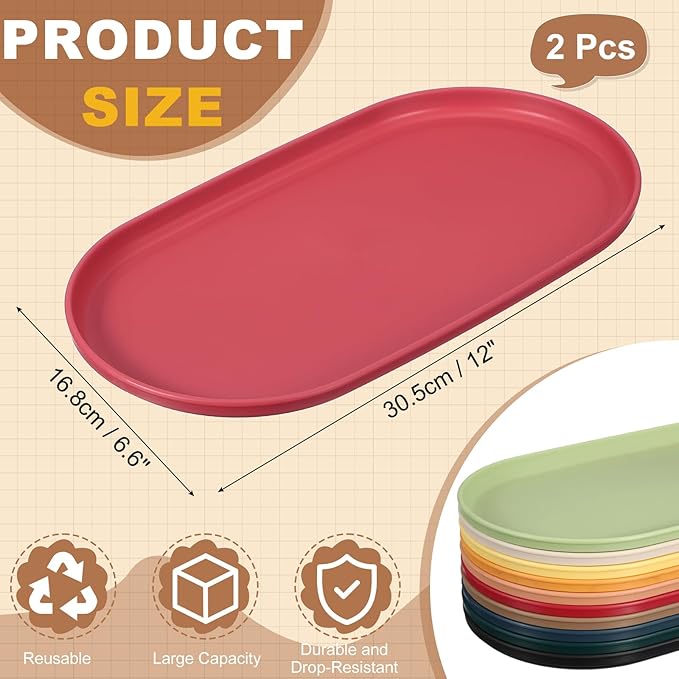 uxcell 2Pcs Fast Food Serving Trays, 12x6.6 Oval Reusable Restaurant Serving Trays for Kitchen Restaurant Coffee Fruit Burger Lunch Dessert, Rose Red