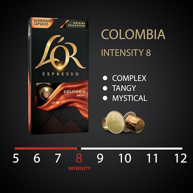 L'OR Espresso Capsules, 50 Count Colombia, Single-Serve Aluminum Coffee Capsules Compatible with the L'OR BARISTA System & *Nespresso Original Machines, 50 Count (Pack of 5)