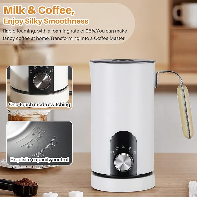Electric Milk Frother,5-in-1 Milk Steamer with Touch Control,350ml Automatic Warm and Cold Foam Maker,Milk Warmer for Coffee,Latte,Cappuccinos Macchiato,Hot Chocolate,Anti-burn Propeller
