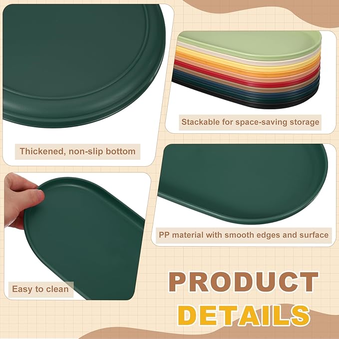 uxcell 2Pcs Fast Food Serving Trays, 9.4x5.1 Oval Reusable Restaurant Serving Trays for Kitchen Restaurant Coffee Fruit Burger Lunch Dessert, Dark Green