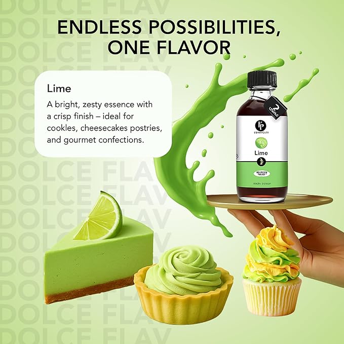 Dolce Flav Natural Lime Extract – 2 Ounce Oil-Soluble Kosher, Sugar-Free, Concentrated Citrus Lime Flavor for Candy, Chocolates & Desserts, Includes Measured Dropper, Pack of 2