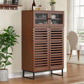 Vabches Buffet Cabinet with Storage, 51" Tall Mid Century Modern Sideboard Coffee Bar Cabinet with Grille Doors & Adjustable Shelves for Kitchen, Dining Room, Living Room, Walnut