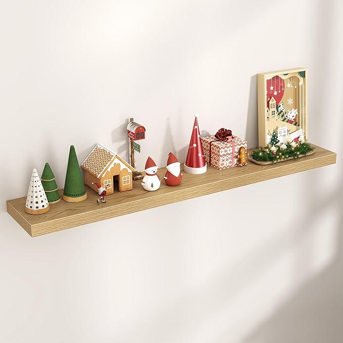 Floating Shelves for Wall, Engineered Wood Wall Shelves with Invisible Brackets for Living Room Bedroom Bathroom Office Kitchen Decor and Storage (Oak, 55" W x 9" D x 1.5" H) Set of 1