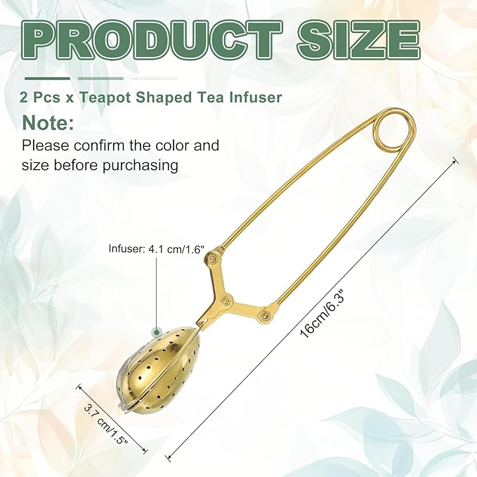 uxcell 2 Pcs Tea Infuser, Stainless Steel Loose Leaf Tea Infuser Filter for Cup and Teapot, Long Handle Tea Steeper Strainers for Tearoom Office Home, Heart shaped, Gold