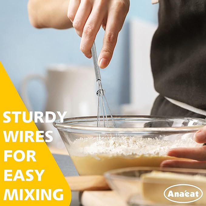 Anaeat Kitchen Whisk Set of 5, Perfect for Non-Stick Cookware, Egg Beater Milk Blender for Whisking, Cooking, Baking - 5"+7" Mini Wire Whisk and 9''+11''+12'' Silicone Balloon Whisks (Black)
