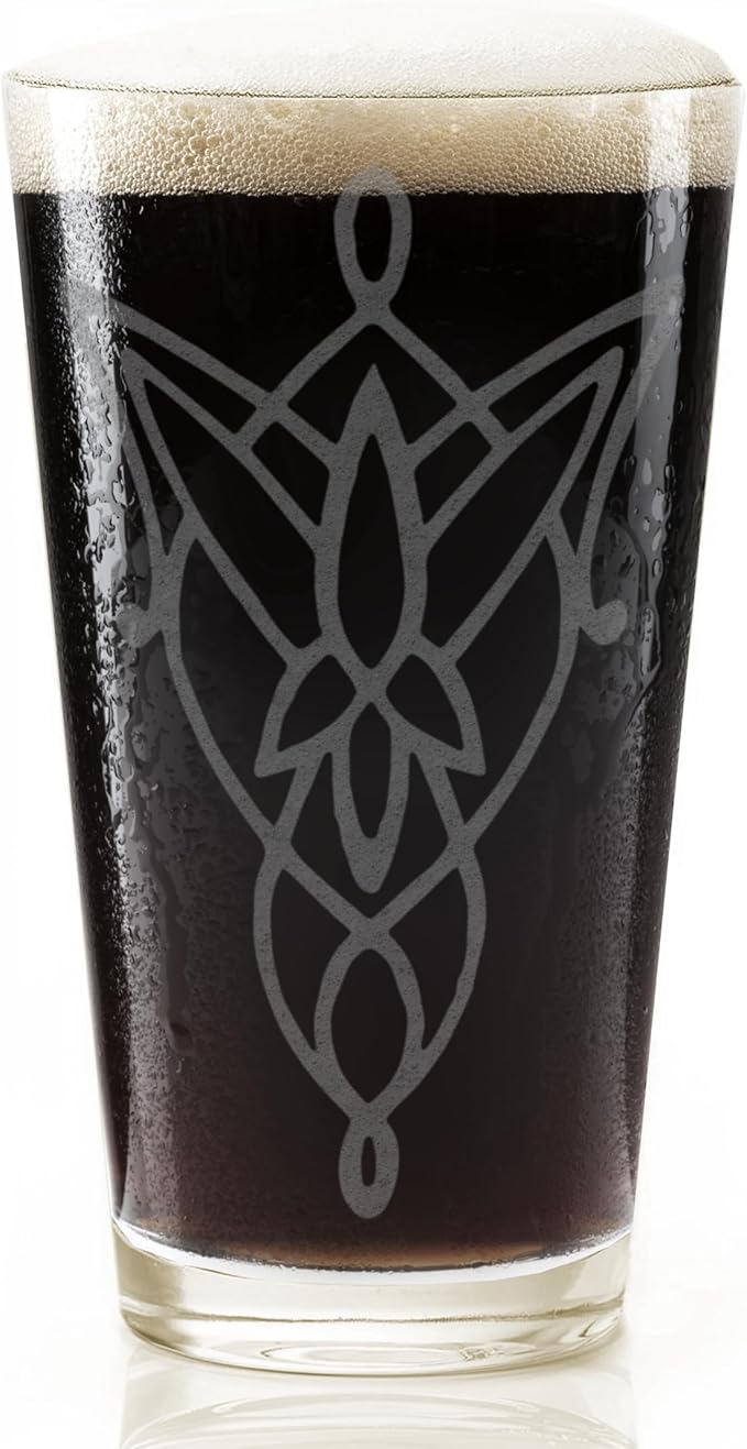 ARWEN EVENSTAR PENDANT Engraved 16oz Pint Glass | Inspired by Tolkien Power Ring and Middle Earth | Great Christmas Gift Idea | Unique Elvish Fantasy Wizard Fantasy Decor!