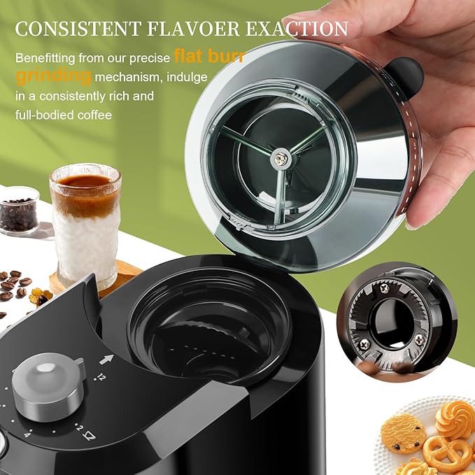 Wancle Electric Burr Coffee Grinder - Adjustable with 28 Precise Grind Settings for 12 Cups - Professional Coffee Bean Grinder (Plastic, Black+Grey)