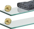 JQK Bathroom Glass Shelf Gold, Tempered Glass Shower Storage 12 by 5 inches, 304 Stainless Steel Brushed Gold Wall Mount 2 Pack, TGS101L12-BG-P2