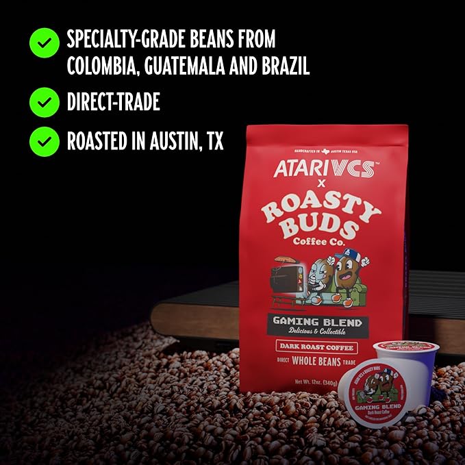 Atari VCS™ Gaming Blend Dark Roast Whole Bean Coffee 12oz | Roasty Buds 100% Arabica Coffee From Colombia, Guatemala, Brazil | Gluten-Free, Non-GMO