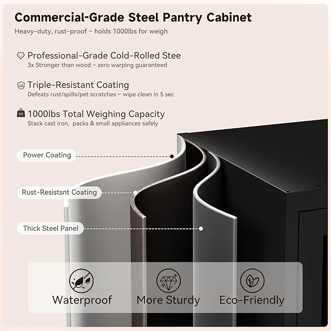 75" Tall Kitchen Pantry Cabinet,Metal Storage Cabinets with 4 Glass Doors and Adjustable Shelves,Freestanding Display Cupboard for Dining Room,Living Room,Hallway,Bathroom,Black