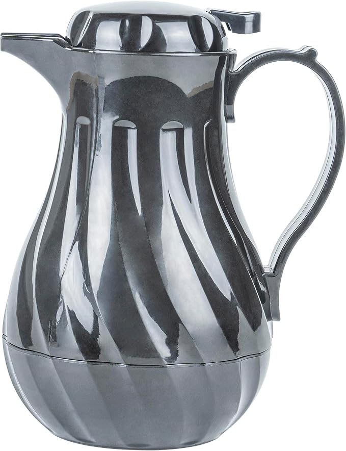 Restaurantware-Restpresso 20 Ounce Coffee Carafe, 1 Insulated Coffee Server - Push-Button Top, Swirl Design, Black Plastic Pitcher, Built-In Handle, With Identification Tags