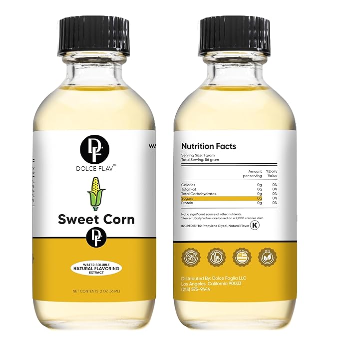 Dolce Flav Natural Sweet Corn Extract – 2 Ounce Water-Soluble Kosher, Sugar-Free, Concentrated Savory-Sweet Corn Flavor for Baking, Cornbread & Ice Cream, Includes Measured Dropper