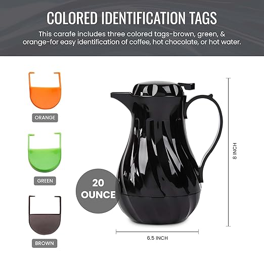 OCS Parts Set of 3 Easy Pour Thermal Coffee Carafes | 8-Inch Insulated Hot and Cold Beverage Pitcher Server for Coffee, Tea, Hot Chocolate and Water | 20-Ounce | Black