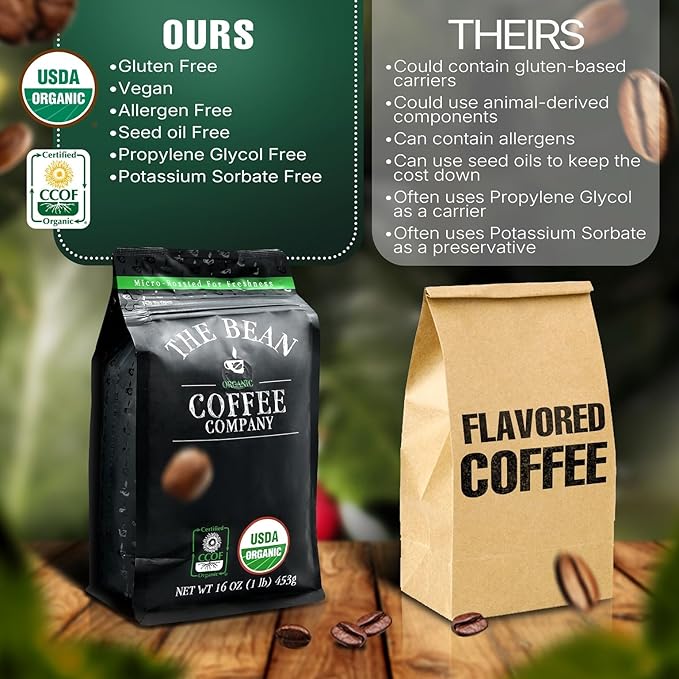 The Bean Organic Coffee Company Vanilla Bean, Medium Roast, Ground Coffee, 16-Ounce Bag,Café molido tostado organico