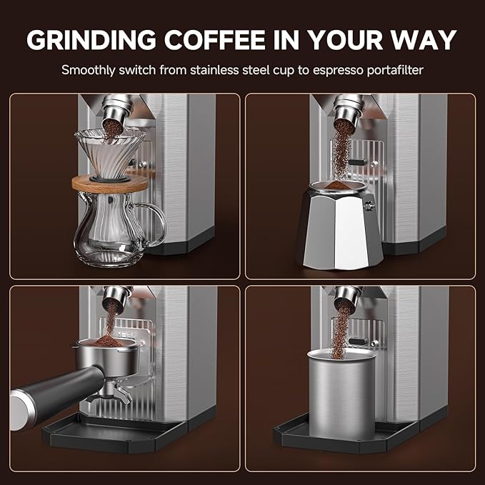 Burr Coffee Bean Grinder for Home Use with 45 Precise Grinding Settings, Espresso Grinder with Height Adjustable Funnel Stand, LED Touch Panel, Anti-static Design, Memory Mode User Friendly