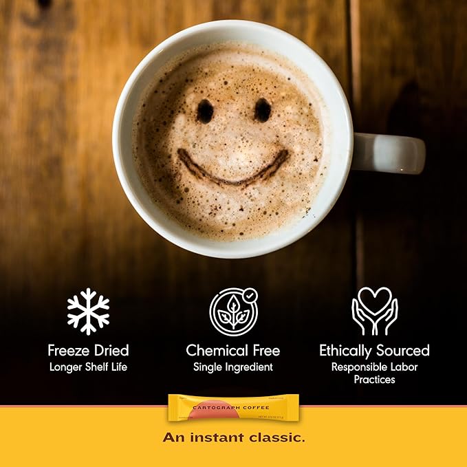 Cartograph Organic Instant Coffee Packets Single Serve 30PK - Medium Roast Instant Espresso - Freeze Dried Coffee Instant Powder - Individual Coffee Packets - Gourmet Instant Coffee Sticks