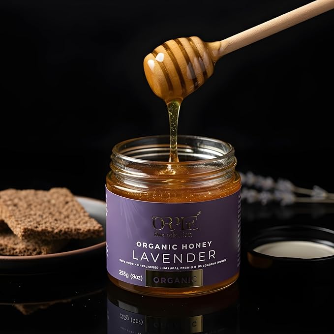 ORPHE Organic Lavender Honey – Clean Simple Natural Sweetener for Coffee, Tea, Matcha and Breakfast, Unheated & Creamed 9oz Glass Jar