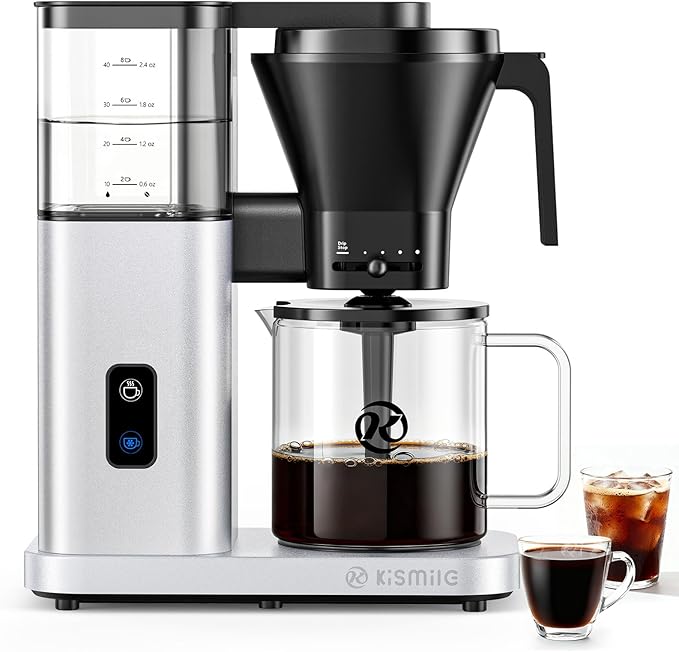 Kismile 8-Cup Drip Coffee Maker,Automatic pour over coffee machine,Portable Stainless Steel Coffee Maker, Dishwasher Safe, SCA Certified, 1300L/44 ounce, Hot & Iced, Silver