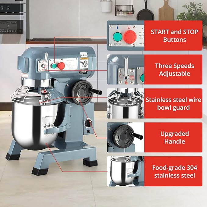 Towallmark Commercial Food Mixer 20Qt with Timing Function, 1100W 3 Speeds Adjustable, Stainless Steel Bowl Stand Mixer With Safety Guard, Premium for Schools Bakeries Restaurants Pizzerias