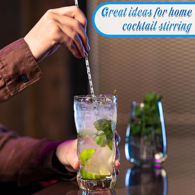 18 Pcs Bar Spoon Cocktail Mixing Spoon 12 Inches Stainless Steel Long Drink Stirrers with Spiral Handle for Cocktail Shaker, Silver