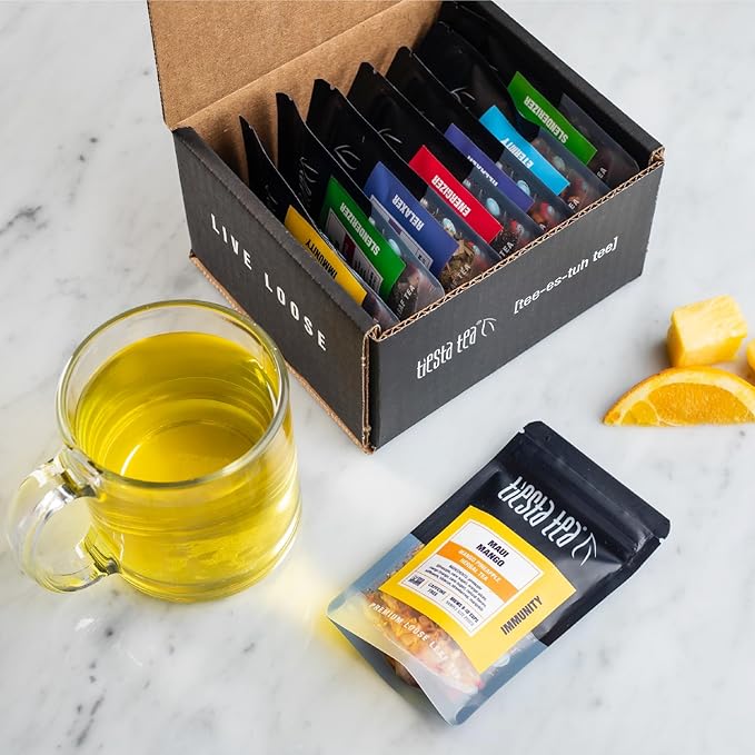 Tiesta Tea - Loose Leaf Tea Sampler Set - Assorted Real Fruit, Herbal, Spices, Black & Chai Brew, High to No Caffeine, Hot or Iced Tea Variety, 8 Sample Pouches, Up to 80 Cups, Seasonal Flavors