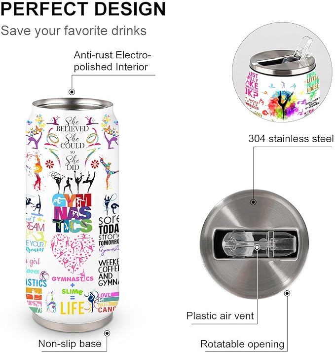 Gymnastics Tumbler Cup With Lid,Gifts For Gymnast Gymnastic Birthday Gift Stainless Steel Vacuum Coffee Mug Cup Gymnastic Gifts For Women Girls 17 Oz