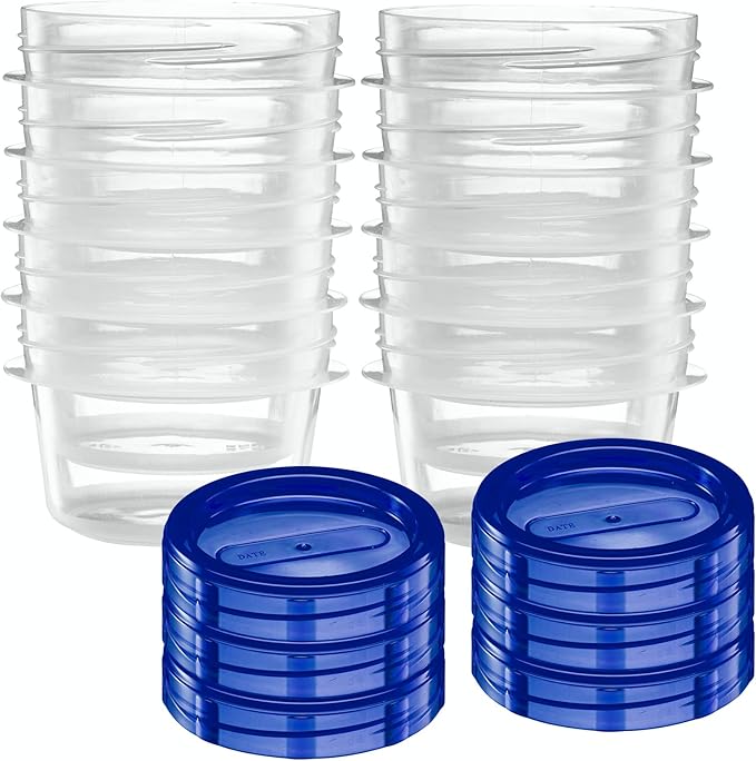 Twist Top Deli Containers Food Storage Containers Blue Screw on Lid Reusable Stackable Leakproof Airtight, pack of 10-16 oz containers