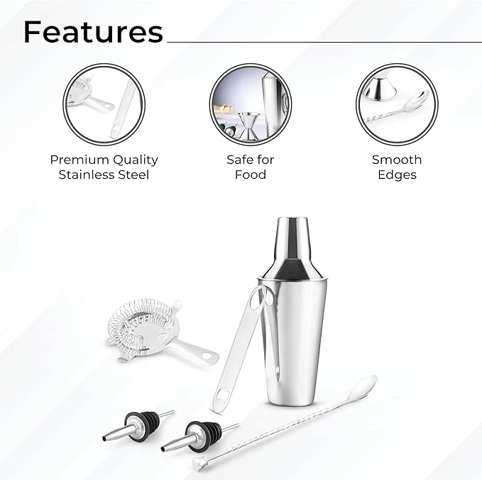 AVADOR® Premium 7-Piece Stainless Steel Bar Set - Complete Cocktail Shaker & Bartending Tools for Home Entertaining | Includes Gift Box (7)