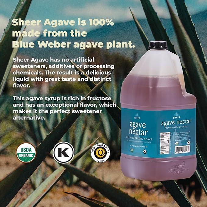 Sustainable Agave Co – Organic Light Agave Nectar – Natural Sweetener & Sugar Substitute – Vegan, Non-GMO, Gluten-Free Syrup for Coffee, Tea, and Baking (1 Gallon)