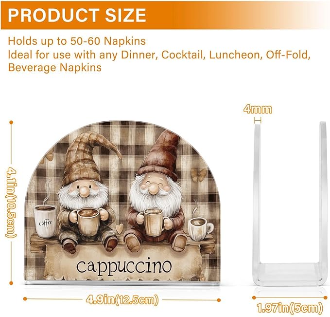 Gnomes Coffee Napkin Holder for Tables, Kitchen Acrylic Paper Napkin Holders Freestanding Tissue Dispenser Paper for Indoor Outdoor Decor