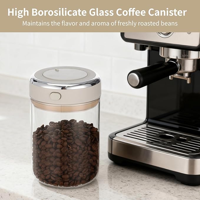 Glass Coffee Canister 1100ml, Airtight Coffee Bean Storage Jar with One-Way CO₂ Vent, Date Tracking Dial & One-Press Seal Lid, High Borosilicate Glass Coffee Container for Tea Sugar