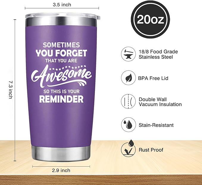 Christmas Gifts for Women - Sometimes You Forget You're Awesome Inspirational Coffee Mug Cup - Thank You Birthday Gifts for Women, Mom, Teacher - Purple 20 oz Tumbler