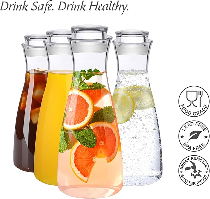 Amazing Abby - Cara - 4-Pack Acrylic Carafe (36 oz), Plastic Carafe with Lid, Fridge Jug, Round, Clear, BPA-Free, Shatter-Proof, Great for Iced Tea, Sangria, Lemonade, Juice, Milk, and More