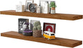 BAMEOS Floating Shelves, American Oak Wall Mounted Wooden Shelves with Invisible Brackets Set of 2, Hanging Wall Shelves Decoration for Bedroom, Bathroom, Living Room and Kitchen