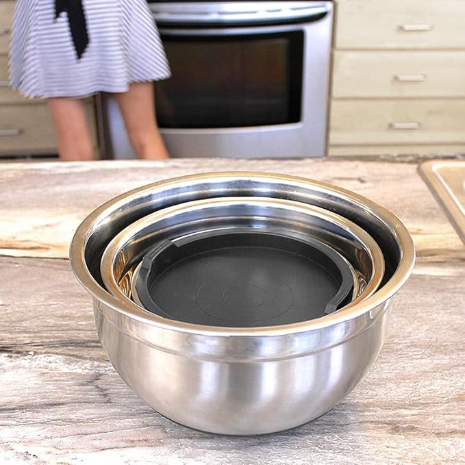 Stainless Steel Mixing Bowls with Lids and Non Slip Bases (Set of 3, Black)