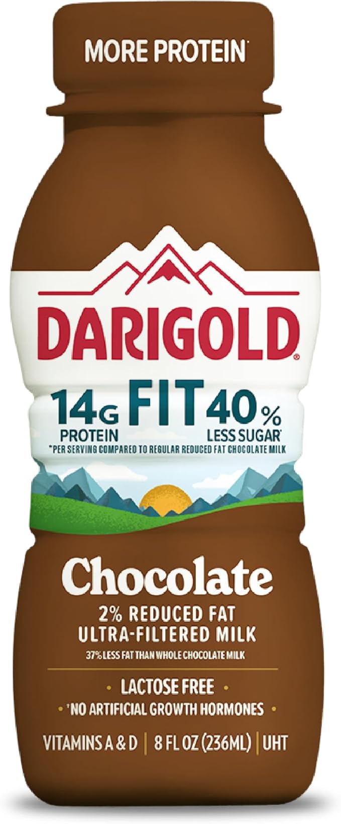 DARIGOLD FIT - Ultra-Filtered, Low Fat, Lactose Free Chocolate Milk - 14g Protein, 40% Less Sugar - 8oz Bottles, 18 Pack