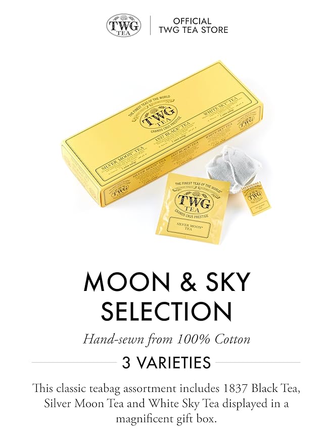 TWG Tea | Moon & Sky Selection | 3 Varieties | Exclusive Tea Blends | 15 Hand Sewn Cotton Teabags | Gift Set